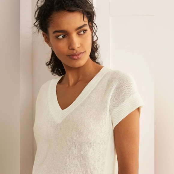 New Boden Anglesey Linen Tee Tshirt Vest Boxy Size 4 Ivory Cream Preppy - Picture 2 of 8